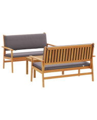 Ensemble de canapé de jardin 3 pièces avec coussins en bois d'acacia | Mobilier & Déco