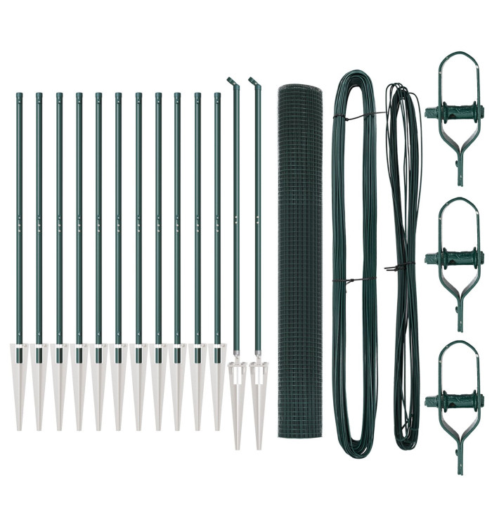 Set de Poteaux de Clôture 2 poteaux Vert Métal et PVC 25 x 1 m | Mobilier & Déco
