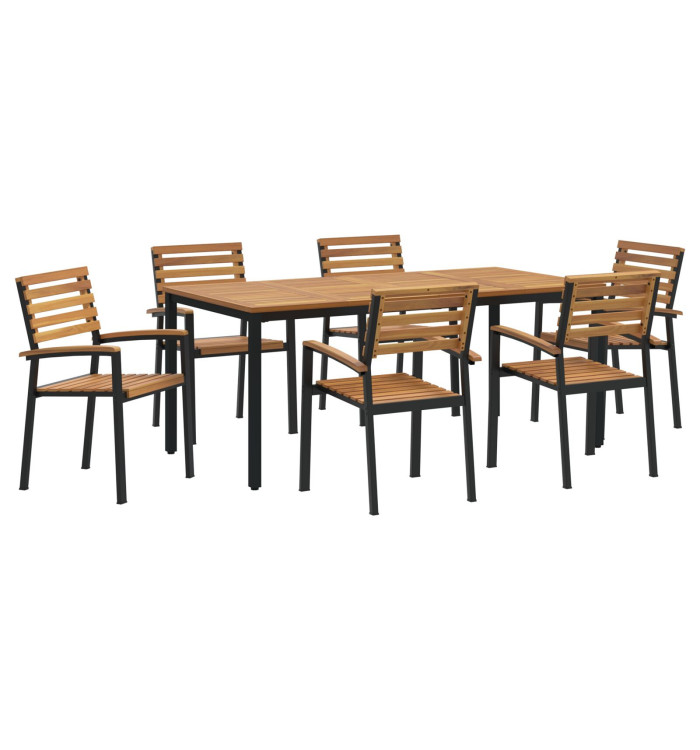 Ensemble de salle à manger de jardin 7 pièces en acacia massif et métal | Mobilier & Déco