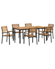 Ensemble de salle à manger de jardin 7 pièces en acacia massif et métal | Mobilier & Déco