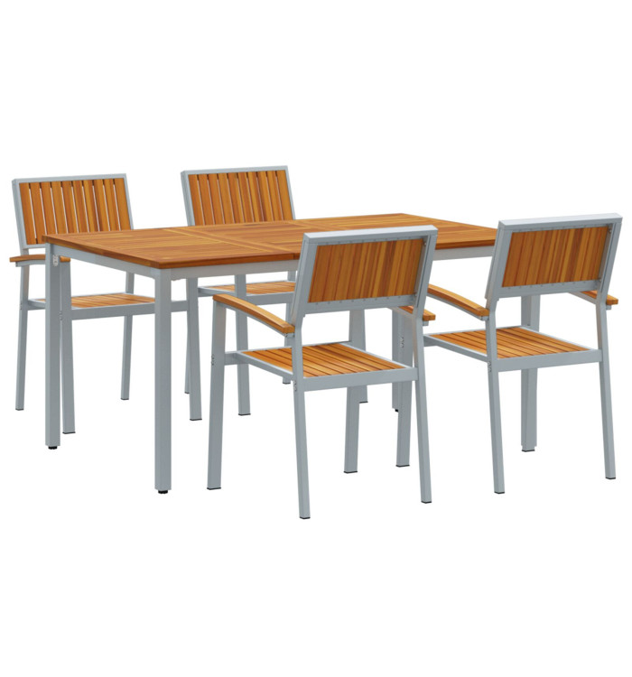 Ensemble de dîner de jardin 5 pièces en bois d'acacia massif et métal | Mobilier & Déco