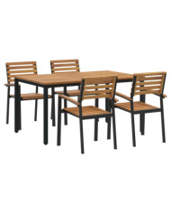 Ensemble de salle à manger de jardin 5 pièces en bois d'acacia et métal | Mobilier & Déco