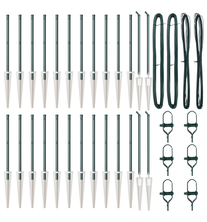 Poteaux de clôture avec piquet 26 pcs Ø32 mm 60 cm Acier galvanisé | Mobilier & Déco
