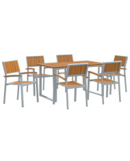 Ensemble de salle à manger de jardin 7 pièces en acier gris et bois d'acacia massif | Mobilier & Déco