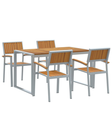 Ensemble de salle à manger de jardin de 5 pièces en bois massif d'acacia et métal | Mobilier & Déco