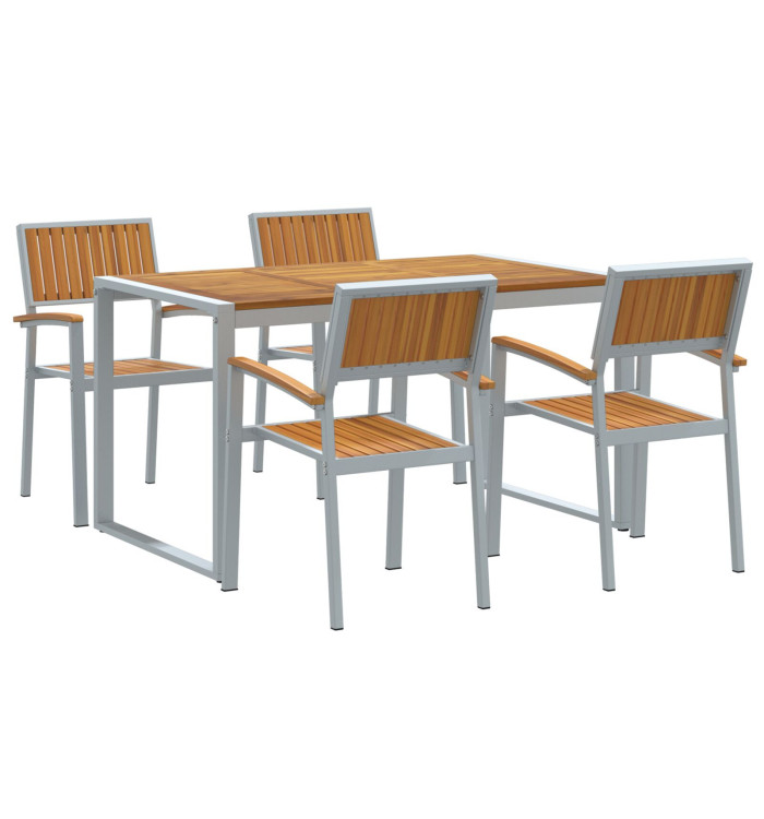 Ensemble de salle à manger de jardin de 5 pièces en bois massif d'acacia et métal | Mobilier & Déco