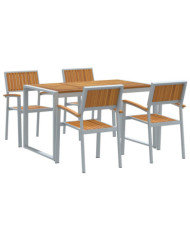 Ensemble de salle à manger de jardin de 5 pièces en bois massif d'acacia et métal | Mobilier & Déco