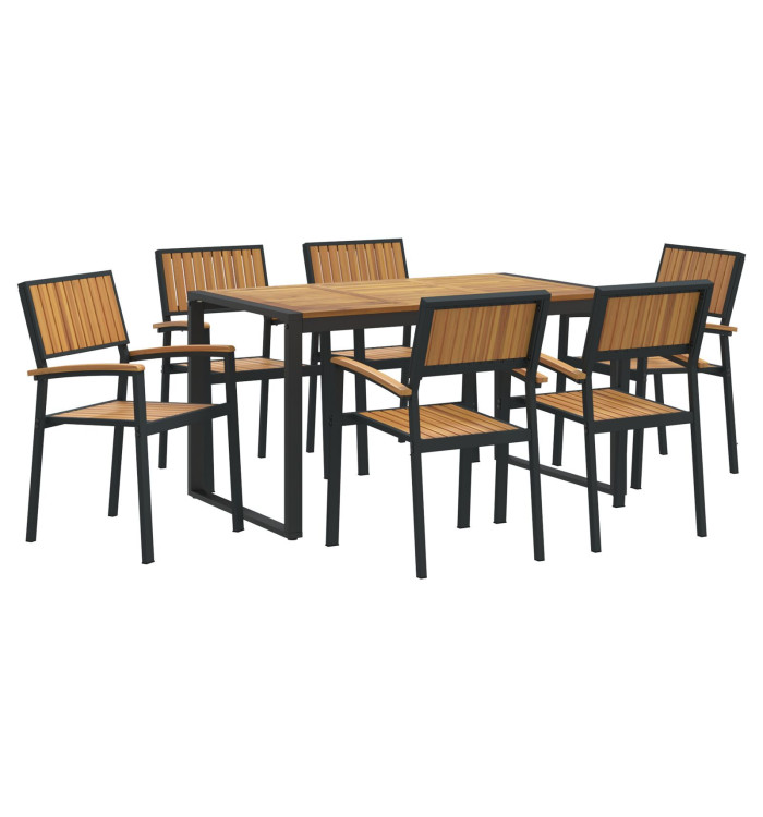 Ensemble de salle à manger 7 pièces en bois massif et métal | Mobilier & Déco