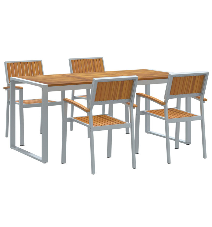 Ensemble de salle à manger de jardin 5 pièces en bois massif d'acacia et métal | Mobilier & Déco
