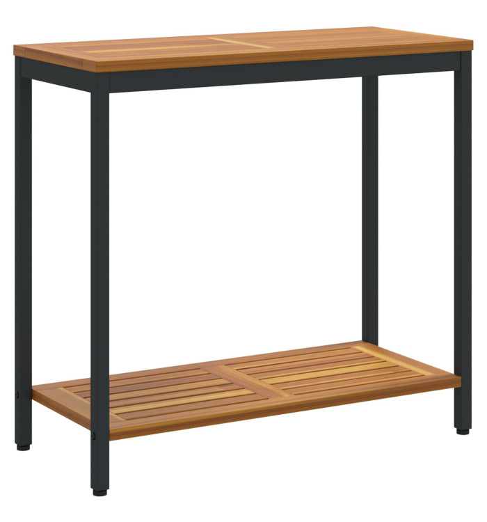 Table d'extérieur Naturel et Noir 35x80x75 cm en Bois Massif et Acier | Mobilier & Déco