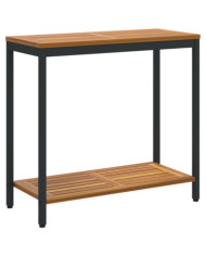 Table d'extérieur Naturel et Noir 35x80x75 cm en Bois Massif et Acier | Mobilier & Déco