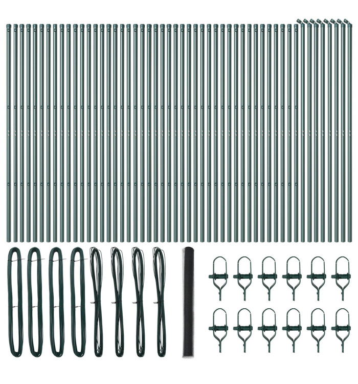 Clôture hexagonale Grise 1,5x100 m Acier, Poteaux de clôture 13 pcs Vert Ø32 mm 200 cm Acier galvanisé | Mobilier & Déco