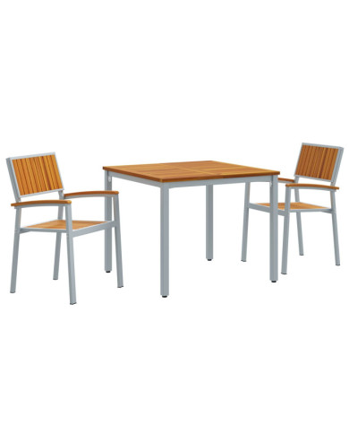 Ensemble de salle à manger de jardin 3 pièces en bois d'acacia et métal | Mobilier & Déco