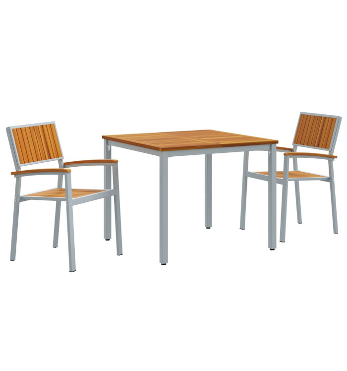 Ensemble de salle à manger de jardin 3 pièces en bois d'acacia et métal | Mobilier & Déco