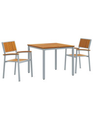 Ensemble de salle à manger de jardin 3 pièces en bois d'acacia et métal | Mobilier & Déco