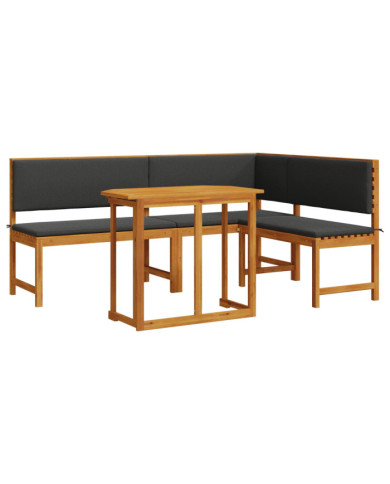 Ensemble Bistro de Jardin 3 Pièces avec Coussins en Bois d'Acacia Massif | Mobilier & Déco