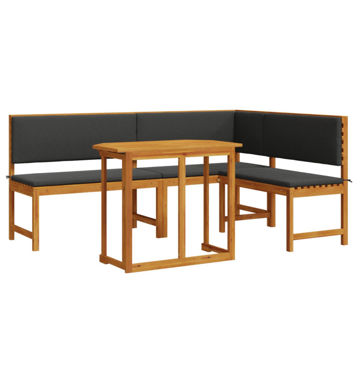 Ensemble Bistro de Jardin 3 Pièces avec Coussins en Bois d'Acacia Massif | Mobilier & Déco
