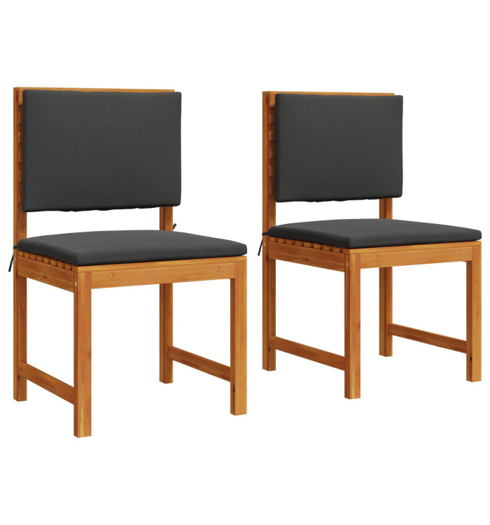 Chaises de jardin sans accoudoirs avec coussins - 2 pcs en bois d'acacia | Mobilier & Déco