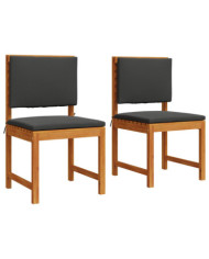 Chaises de jardin sans accoudoirs avec coussins - 2 pcs en bois d'acacia | Mobilier & Déco