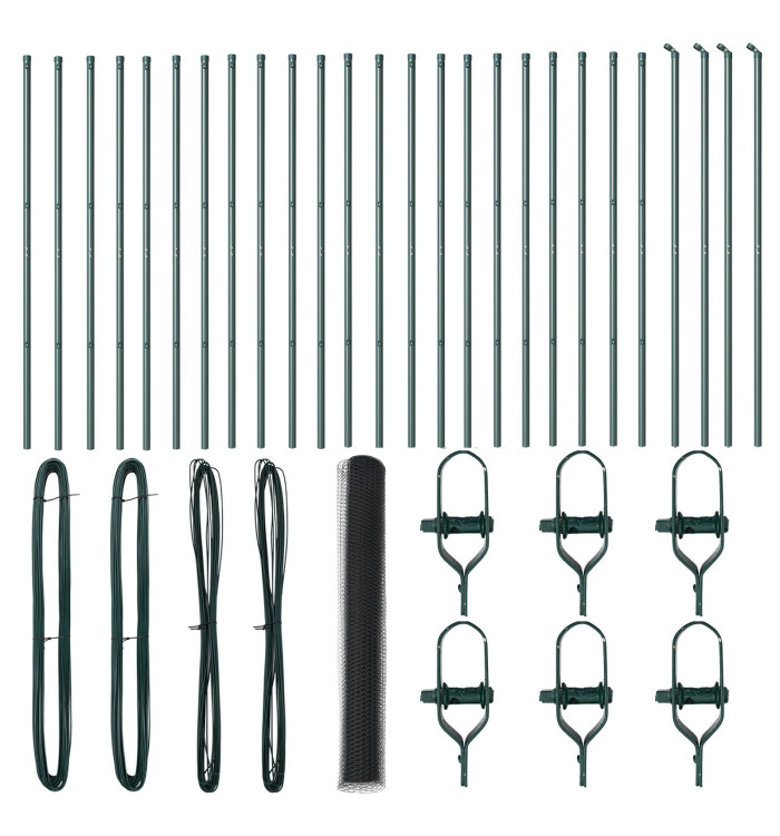 Clôture Hexagonale Grise 1x50 m Acier, Poteaux de Clôture 13 pcs Verts Ø32 mm 150 cm Acier Galvanisé | Mobilier & Déco
