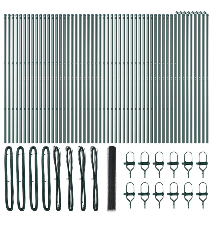 Clôture hexagonale grise 1,2x100 m en acier, Poteaux de clôture 13 pcs verts Ø32 mm 170 cm en acier galvanisé | Mobilier & Déc