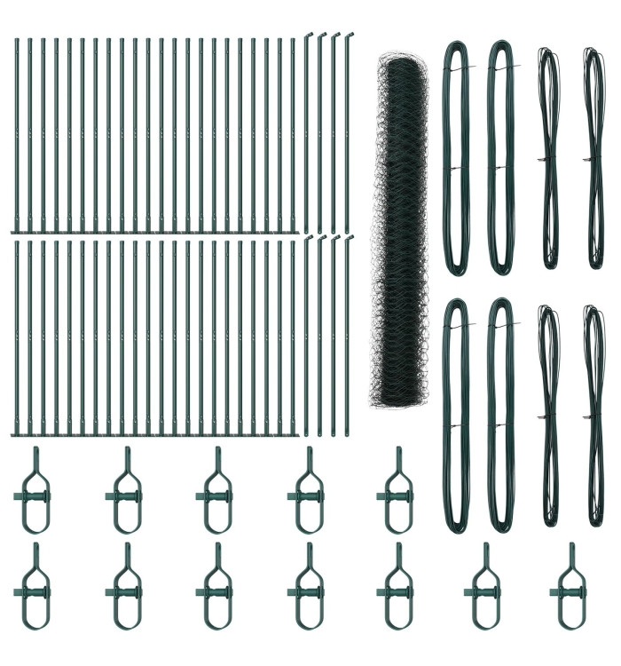 Clôture Hexagonale Verte 1.2x100 m Acier, Poteaux de Clôture avec Plaques de Base 13 pcs Ø32mm 68.5cm Acier Galvanisé | Mobili