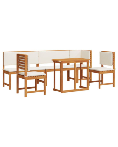 Ensemble de jardin 6 pièces avec coussins en bois d'acacia | Mobilier & Déco