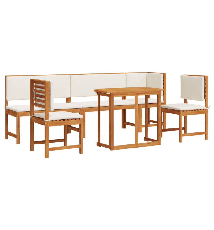 Ensemble de jardin 6 pièces avec coussins en bois d'acacia | Mobilier & Déco
