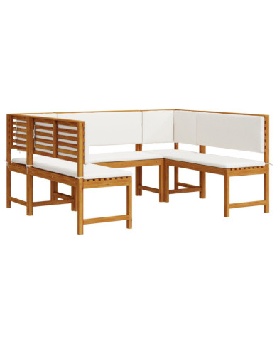 Ensemble de banc de jardin 5 pièces avec coussins en bois d'acacia | Mobilier & Déco
