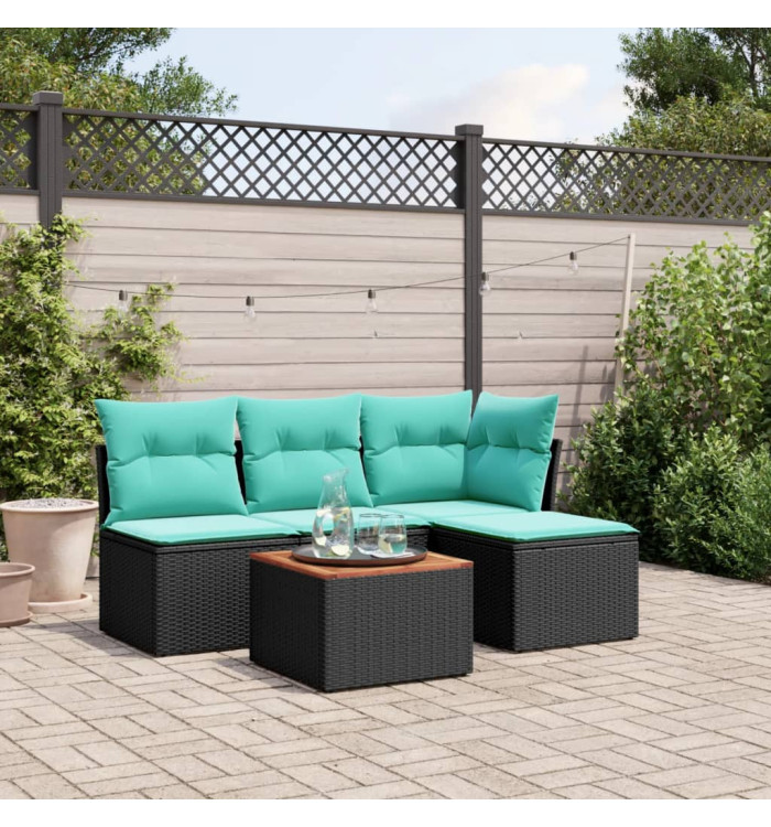 Salon de jardin 5 pcs avec coussins noir résine tressée | Mobilier & Déco