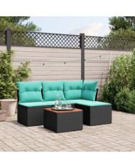Salon de jardin 5 pcs avec coussins noir résine tressée | Mobilier & Déco