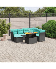 Salon de jardin 8 pcs avec coussins noir résine tressée | Mobilier & Déco