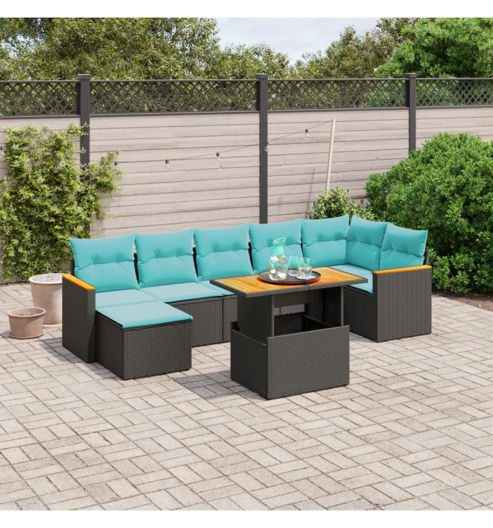 Salon de jardin 8 pcs avec coussins noir résine tressée | Mobilier & Déco