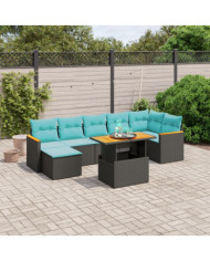 Salon de jardin 8 pcs avec coussins noir résine tressée | Mobilier & Déco
