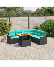 Salon de jardin 7 pcs avec coussins noir résine tressée | Mobilier & Déco