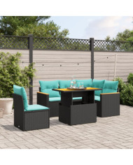 Salon de jardin 6 pcs avec coussins noir résine tressée | Mobilier & Déco