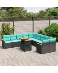 Salon de jardin 11 pcs avec coussins noir résine tressée | Mobilier & Déco