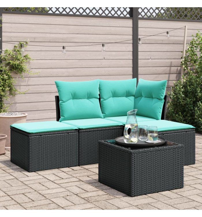 Salon de jardin 5 pcs avec coussins noir résine tressée | Mobilier & Déco