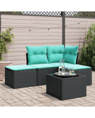 Salon de jardin 5 pcs avec coussins noir résine tressée | Mobilier & Déco