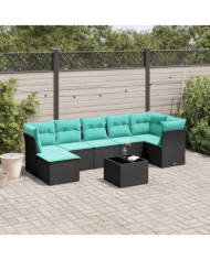 Salon de jardin 8 pcs avec coussins noir résine tressée | Mobilier & Déco