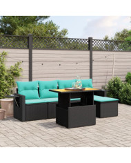 Salon de jardin 6 pcs avec coussins noir résine tressée | Mobilier & Déco