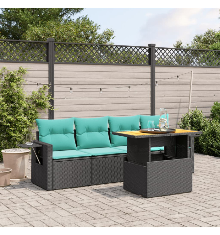 Salon de jardin 5 pcs avec coussins noir résine tressée | Mobilier & Déco