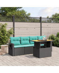 Salon de jardin 5 pcs avec coussins noir résine tressée | Mobilier & Déco