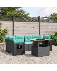 Salon de jardin 7 pcs avec coussins noir résine tressée | Mobilier & Déco