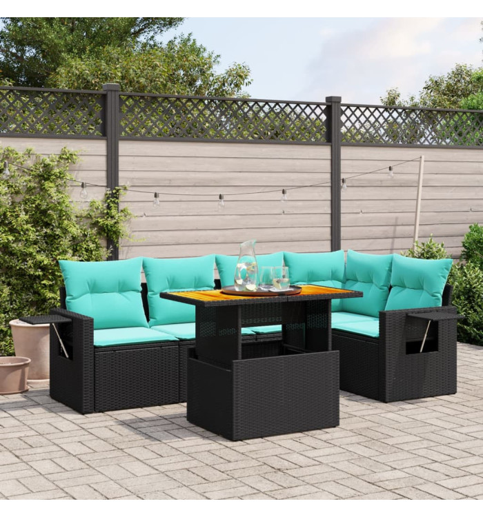 Salon de jardin 6 pcs avec coussins noir résine tressée | Mobilier & Déco