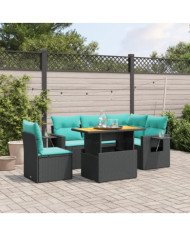 Salon de jardin 6 pcs avec coussins noir résine tressée | Mobilier & Déco