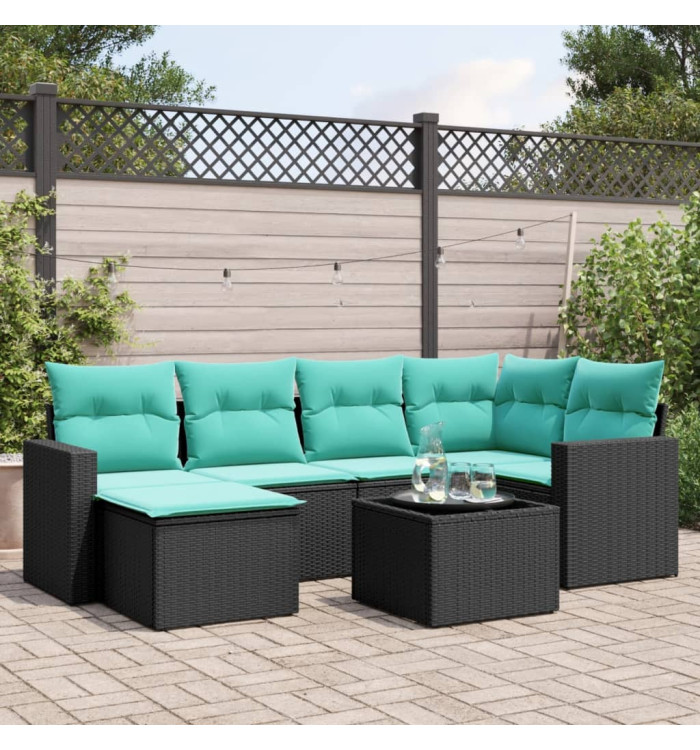 Salon de jardin 7 pcs avec coussins noir résine tressée | Mobilier & Déco