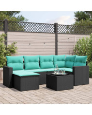 Salon de jardin 7 pcs avec coussins noir résine tressée | Mobilier & Déco