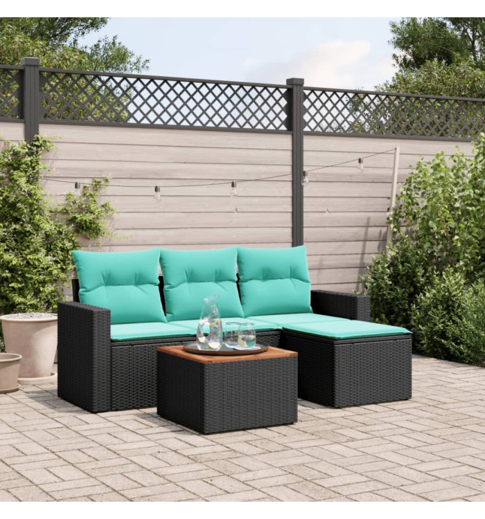 Salon de jardin 5 pcs avec coussins noir résine tressée | Mobilier & Déco