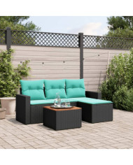 Salon de jardin 5 pcs avec coussins noir résine tressée | Mobilier & Déco